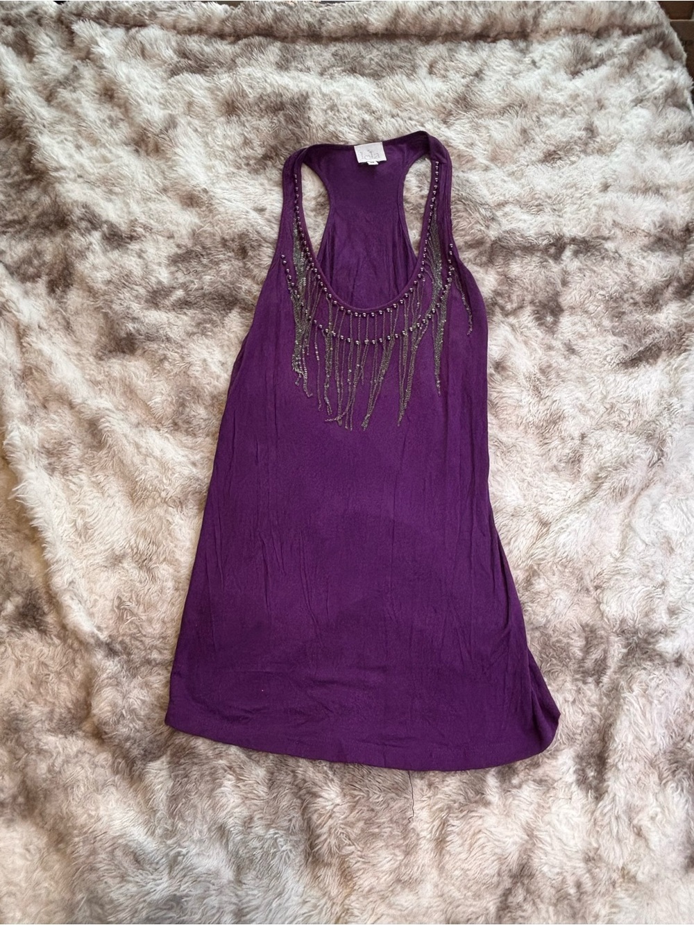 lola Purple Beaded Fringe Racerback Tank